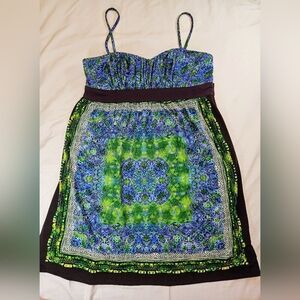 City Triangles Womens Blue/Green Designed Thin Strapped Mini Dress Size Large